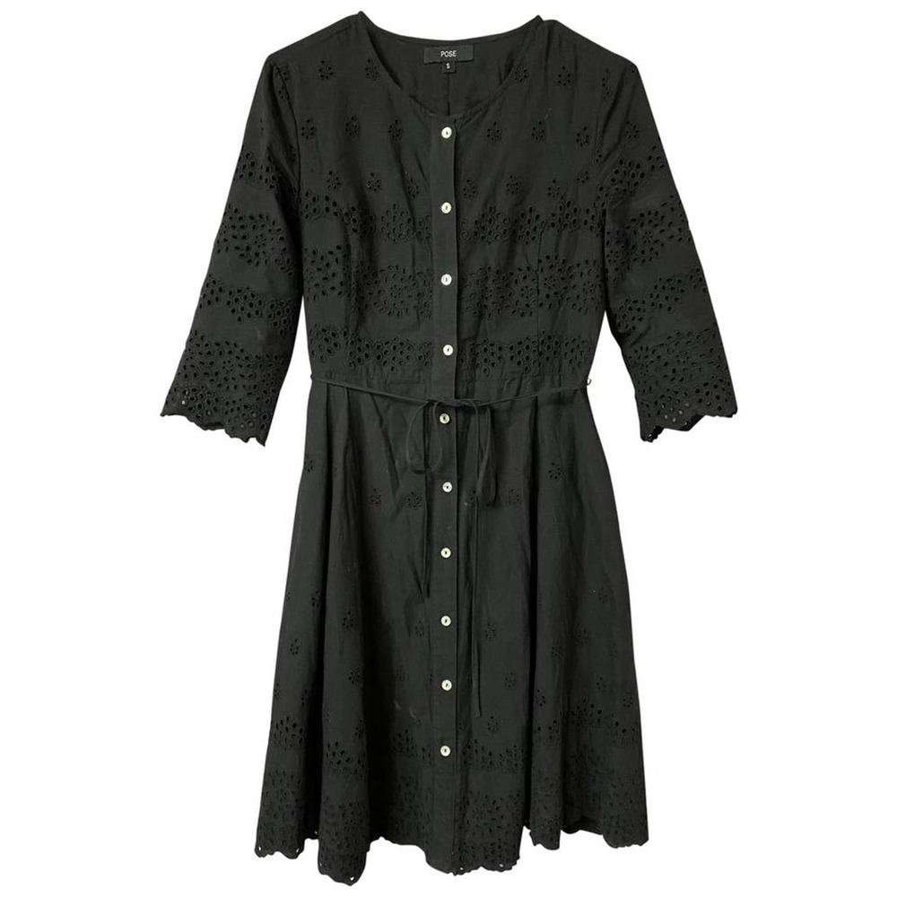 POSE BLACK EYELET COTTON DRESS S